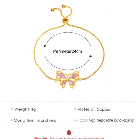 3/$35 Pink Butterfly Charm Pendant Silver Chain Bracelet Copper Crystal Jewelry - Picture 5 of 7